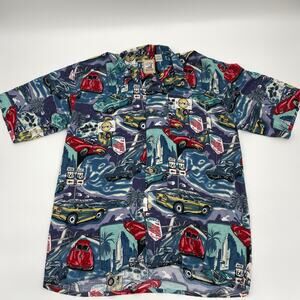 ISLAND COLLECTION Shirt Tropical Car Print Button-Up Aloha Shirt Men's Sz L